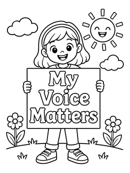 Free printable Cheerful Girl Holding Inspiring Sign coloring page