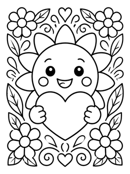 Free printable Happy Sun Holding A Heart coloring page