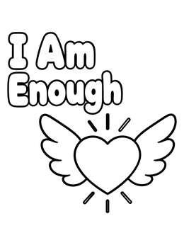 Free printable I Am Enough Winged Heart coloring page