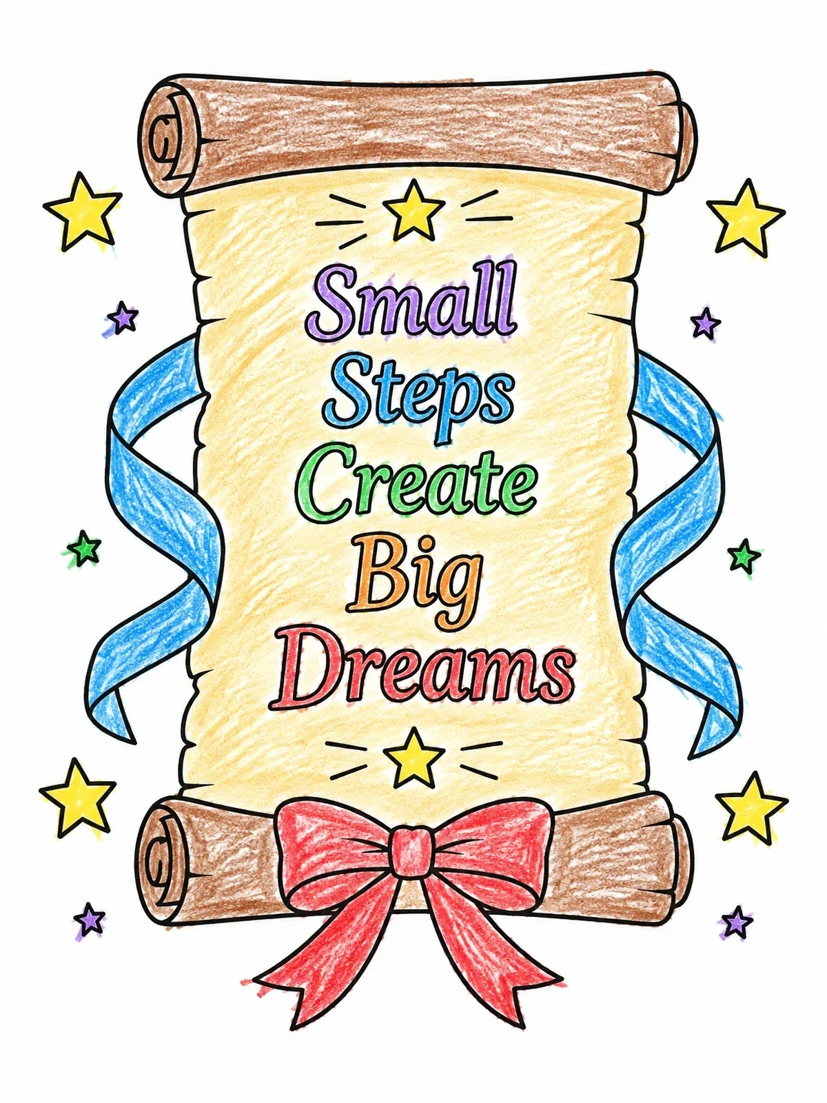 Colored example of the Inspirational Scroll With Stars And Ribbon coloring page