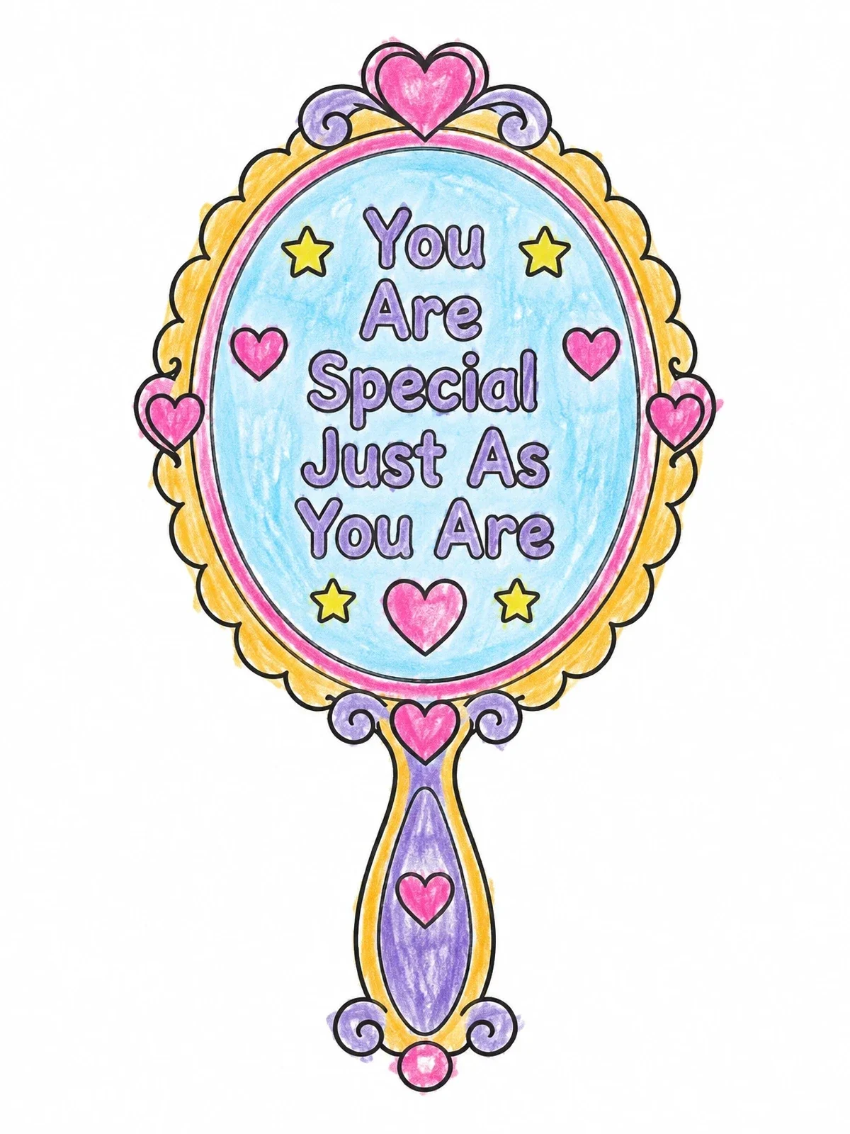 Colored example of the Inspiring Hand Mirror With Positive Words coloring page