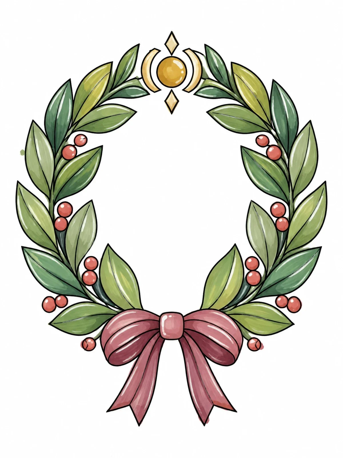 Colored example of the Laurel Wreath Victory Crown With Bow coloring page