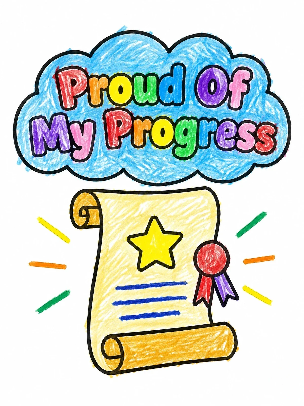 Colored example of the Proud Of My Progress Certificate coloring page