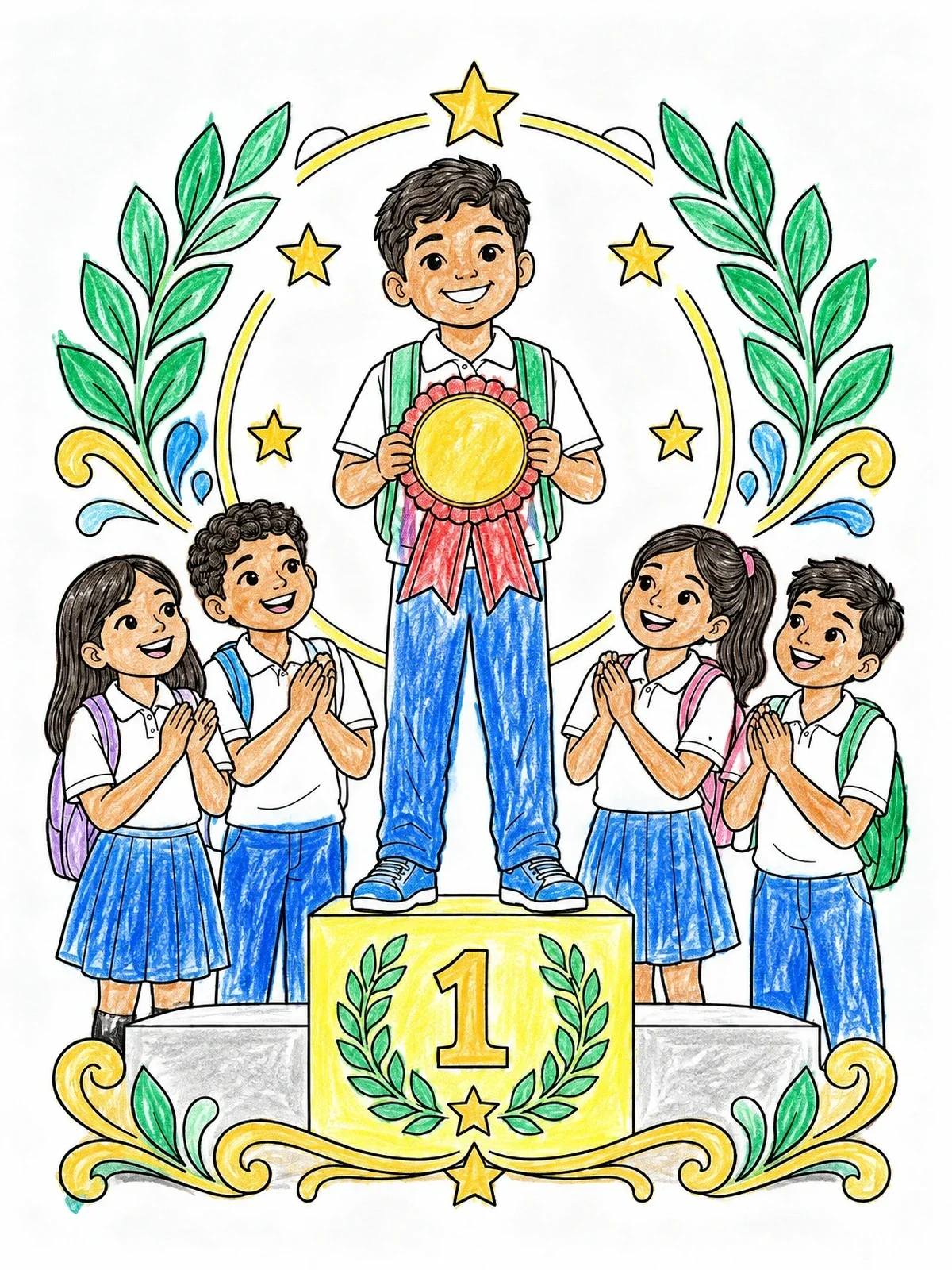 Colored example of the Proud Student On The Podium coloring page