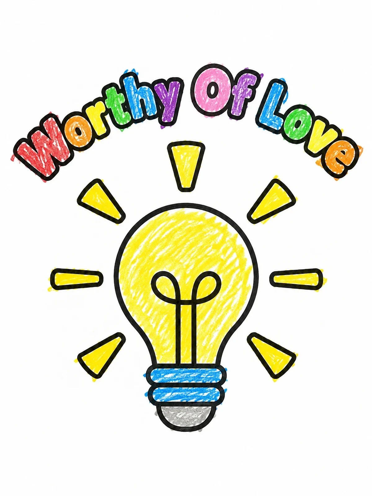 Colored example of the Shining Lightbulb Worthy Of Love coloring page