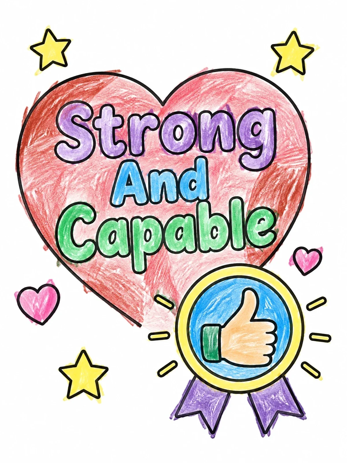 Colored example of the Strong And Capable Heart Badge coloring page