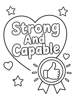 Free printable Strong And Capable Heart Badge coloring page