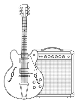 Free printable Semi Hollow Guitar With Amplifier coloring page