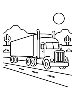 Free printable Semi Truck Driving Through Desert coloring page