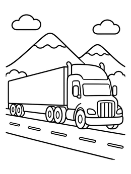 Free printable Semi Truck On The Mountain Highway coloring page