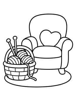 Free printable Cozy Armchair And Knitting Basket coloring page