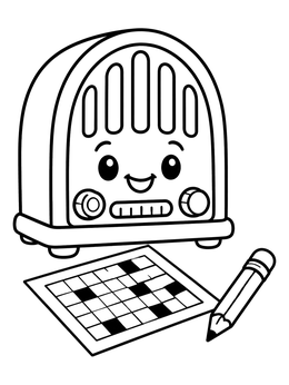 Free printable Cute Retro Radio And Crossword coloring page