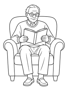 Free printable Elderly Man Reading In Armchair coloring page