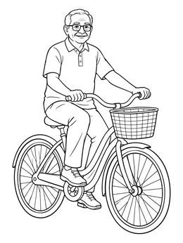Elderly Man Riding a Cruiser Bicycle coloring page