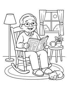 Free printable Grandfather Reading In Rocking Chair coloring page