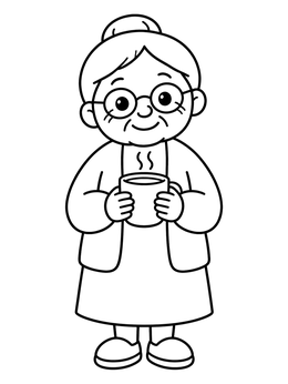 Free printable Smiling Grandmother With Warm Mug coloring page
