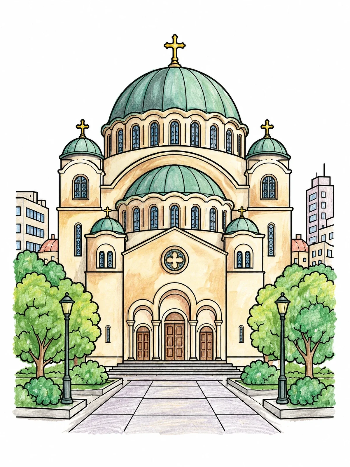Colored example of the Church Of Saint Sava In Belgrade coloring page