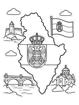 Free printable Map And Landmarks Of Serbia coloring page