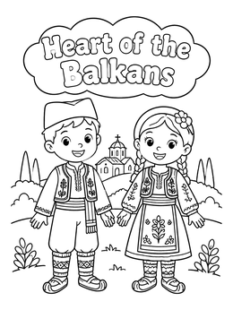 Free printable Serbian Children In Traditional Folk Costumes coloring page