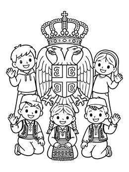 Free printable Serbian Coat Of Arms With Children coloring page