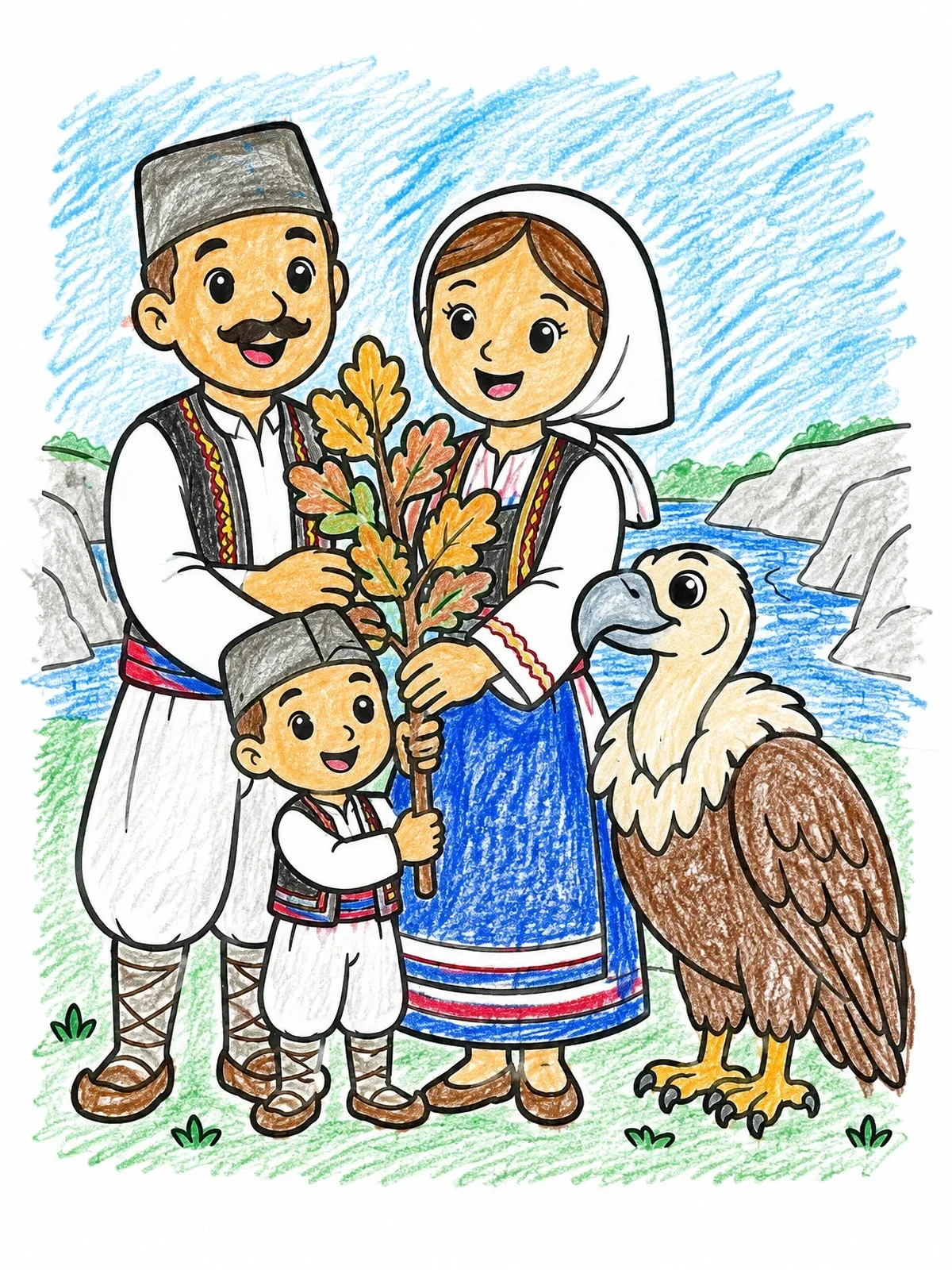 Colored example of the Serbian Family With Griffon Vulture coloring page