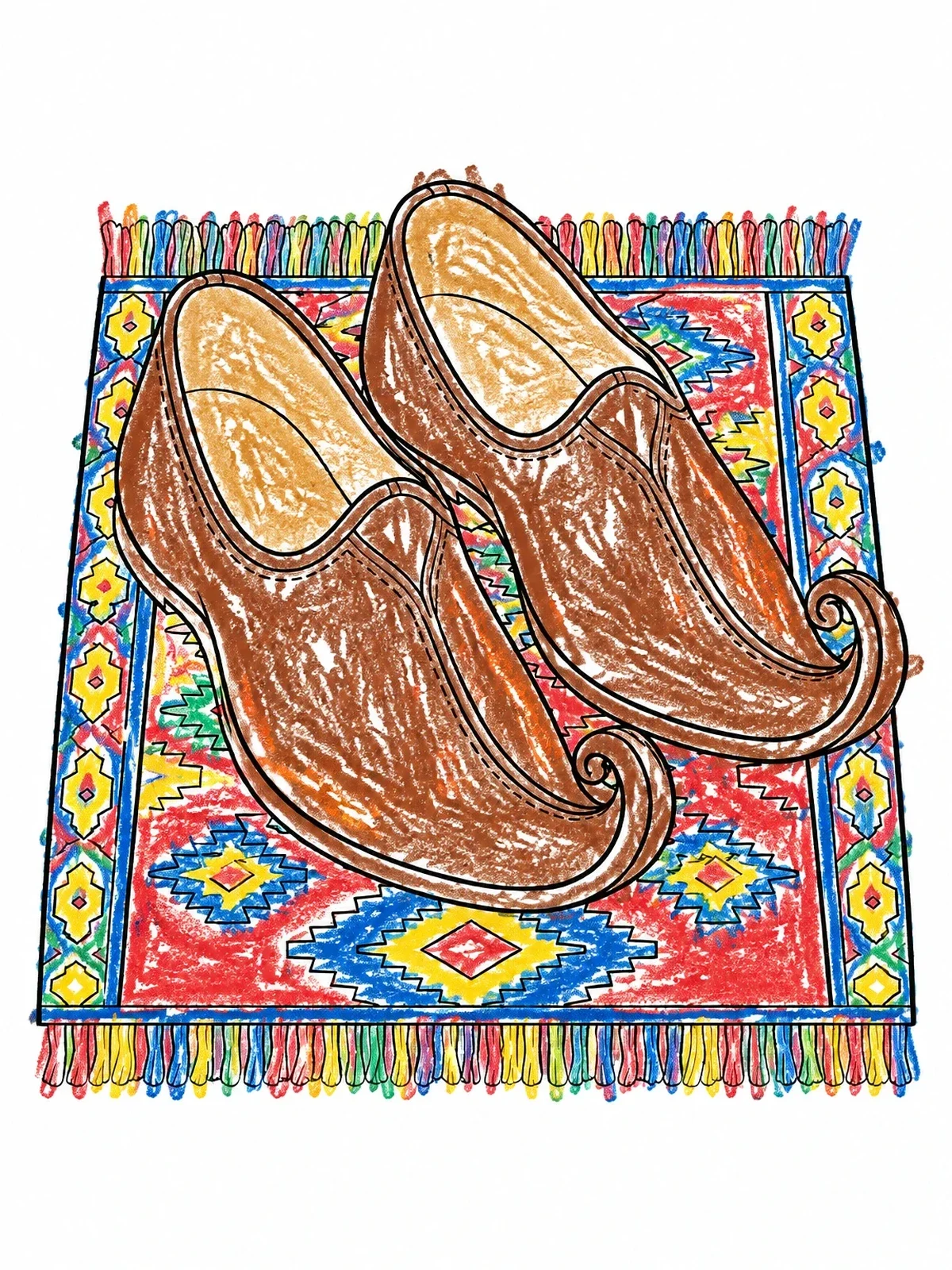 Colored example of the Traditional Serbian Opanci On Kilim coloring page