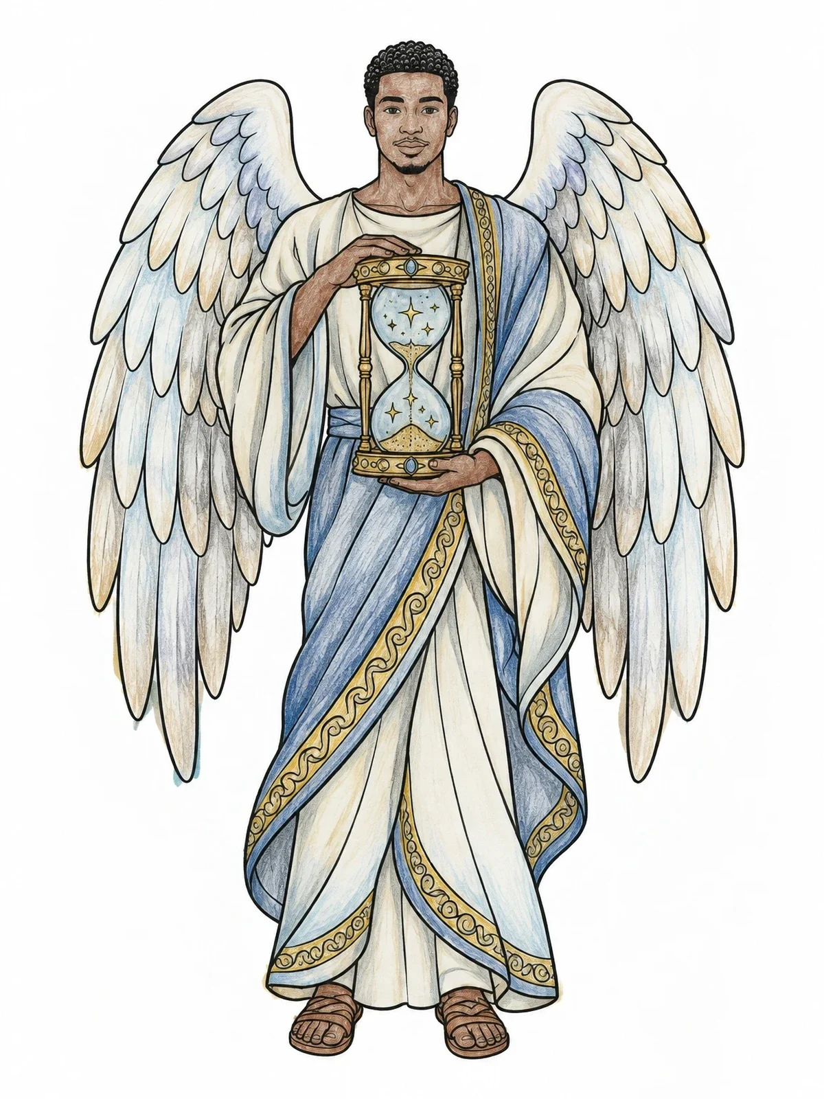 Colored example of the Serene Angel Holding Hourglass coloring page