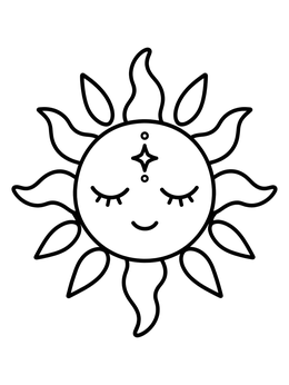 Free printable Serene Boho Sun With Closed Eyes coloring page