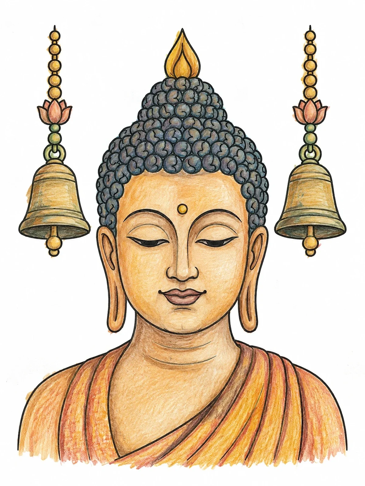 Colored example of the Serene Buddha With Temple Bells coloring page