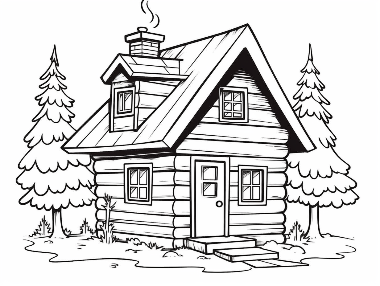 Serene Cabin Coloring Inspiration - Coloring Page