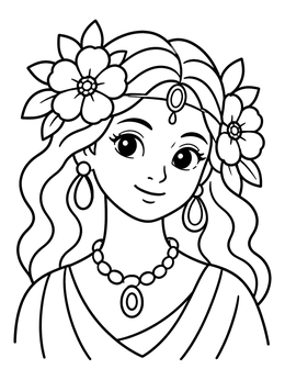 Free printable Serene Flower Goddess Portrait coloring page