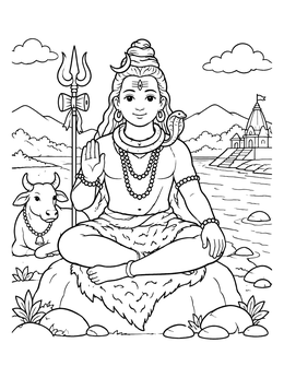 Free printable Serene Lord Shiva By The River coloring page