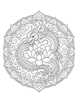 Free printable Serpentine Dragon And Lotus Mandala coloring page