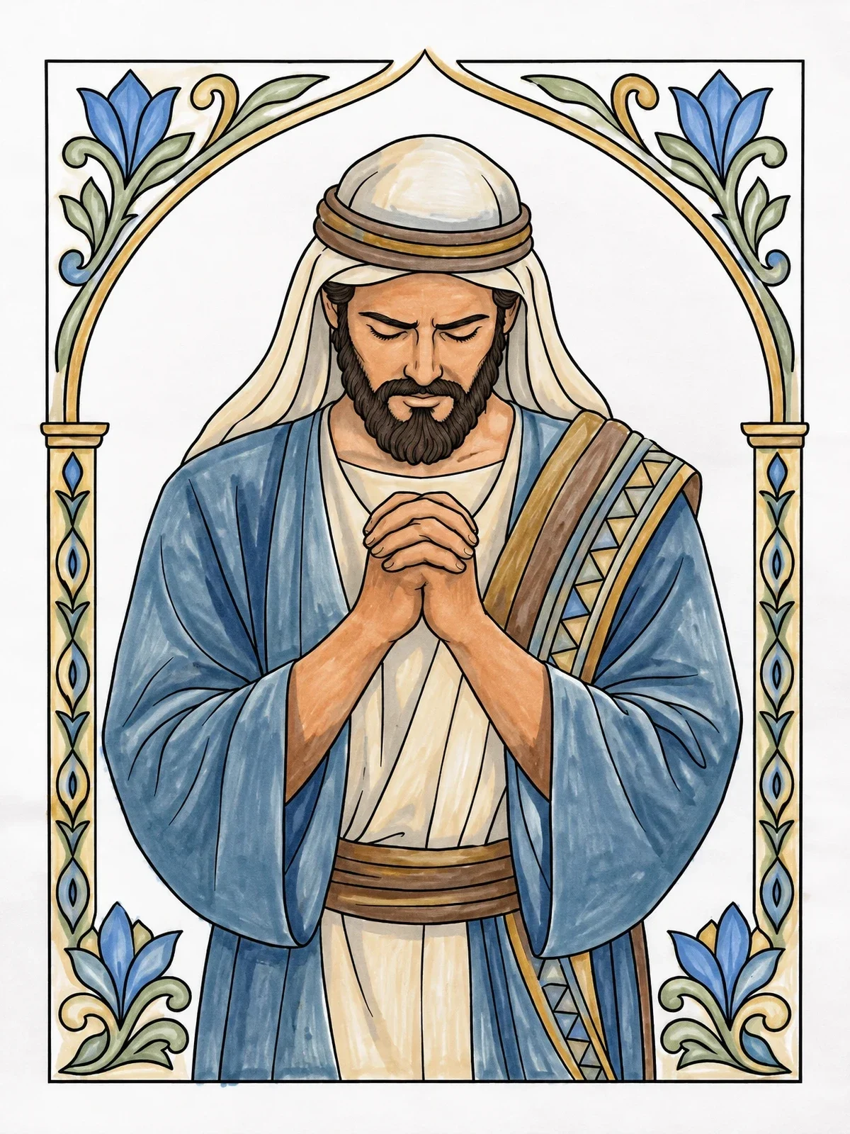 Colored example of the Servant Eliezer Praying In Archway coloring page