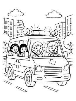 Free printable Cheerful Children In An Ambulance coloring page
