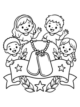 Free printable Children Honoring Military Service With Dog Tags coloring page
