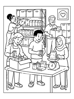 Free printable Community Food Pantry Volunteers coloring page