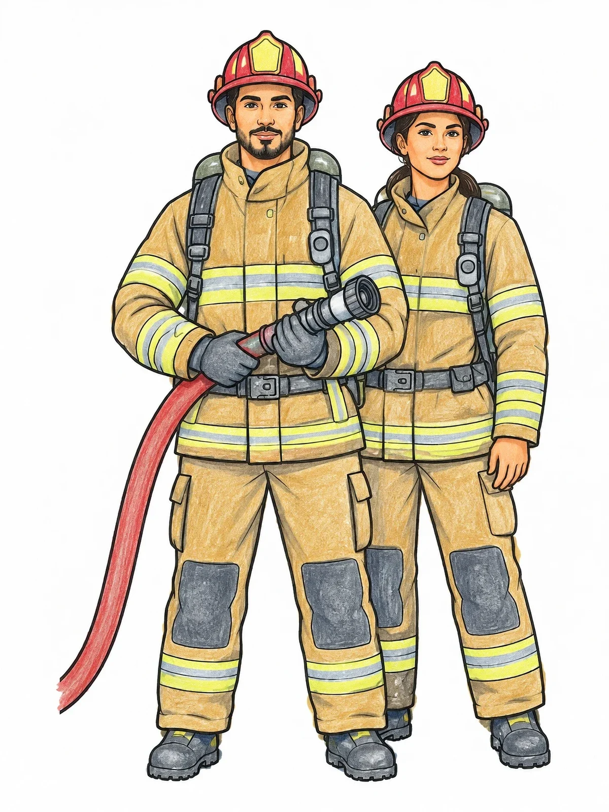 Colored example of the Brave Firefighter Duo In Protective Gear coloring page
