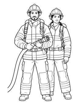 Free printable Brave Firefighter Duo In Protective Gear coloring page