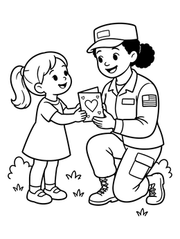 Free printable Girl Giving Card To Soldier coloring page