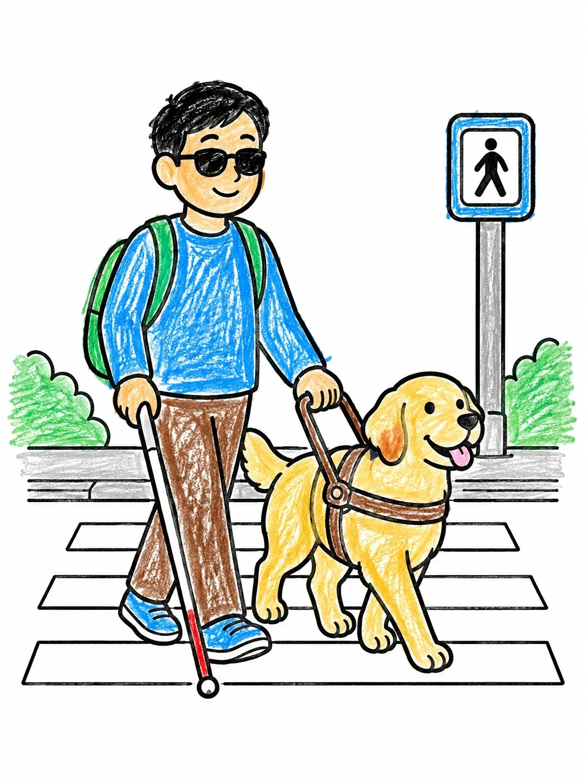 Colored example of the Guide Dog At A Crosswalk coloring page