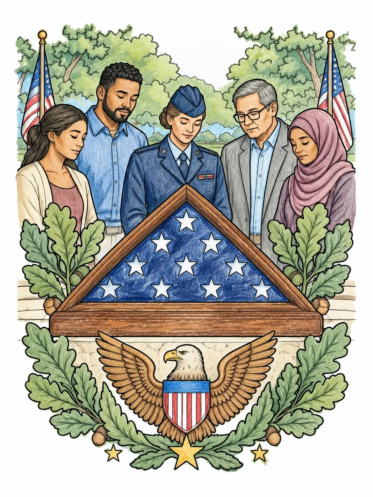 Colored example of the Military Service Memorial And Honor coloring page