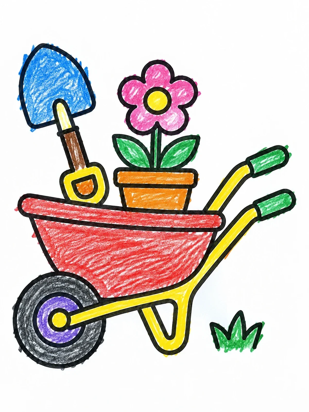 Colored example of the Gardening Wheelbarrow And Flower coloring page