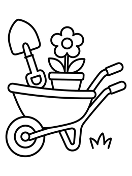 Free printable Gardening Wheelbarrow And Flower coloring page