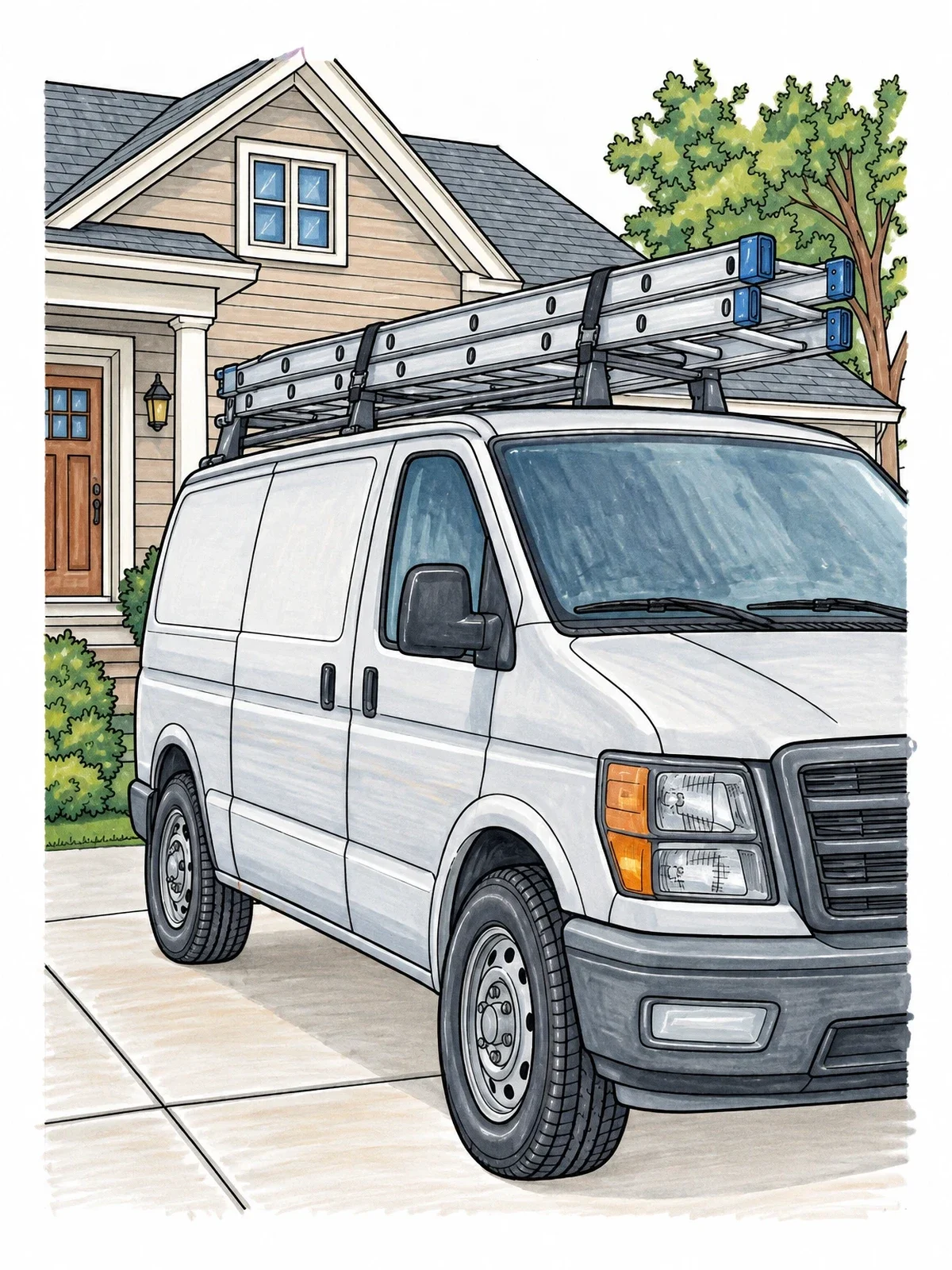 Colored example of the Work Van With Roof Ladders coloring page