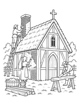 Free printable Settlers Building A Timber Church coloring page