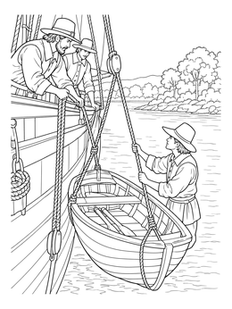 Free printable Settlers Lowering A Rowboat coloring page
