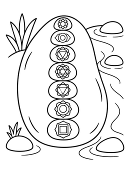 Free printable Seven Chakra Stones On River Boulder coloring page