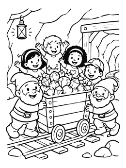 Free printable Dwarfs And Children At The Mine coloring page