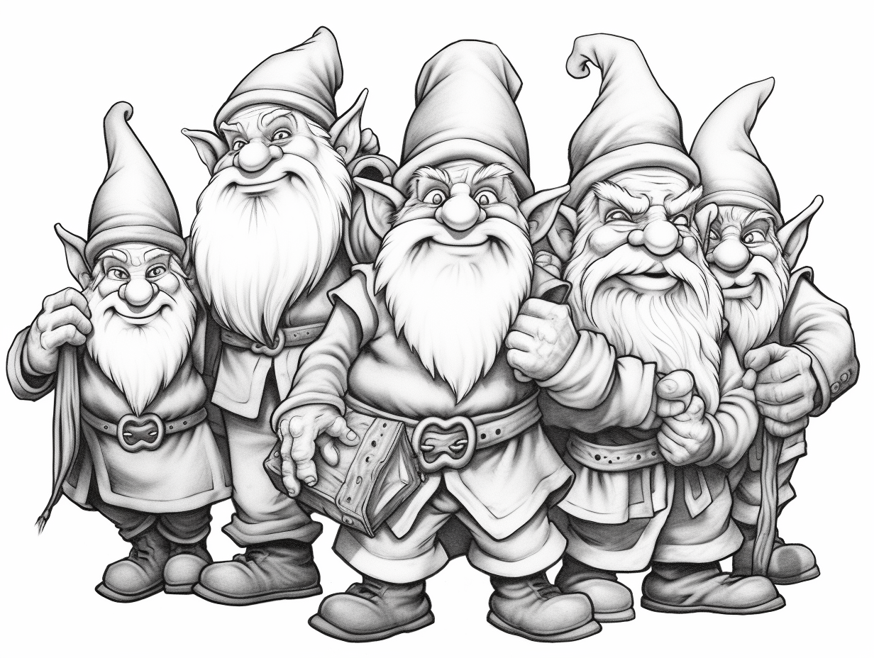 Seven Dwarfs Fun For Adults - Coloring Page